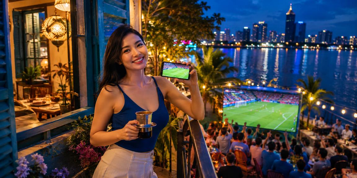 Người dùng tại Hồ Chí Minh thưởng thức cà phê và theo dõi kèo bóng đá một cách thư giãn