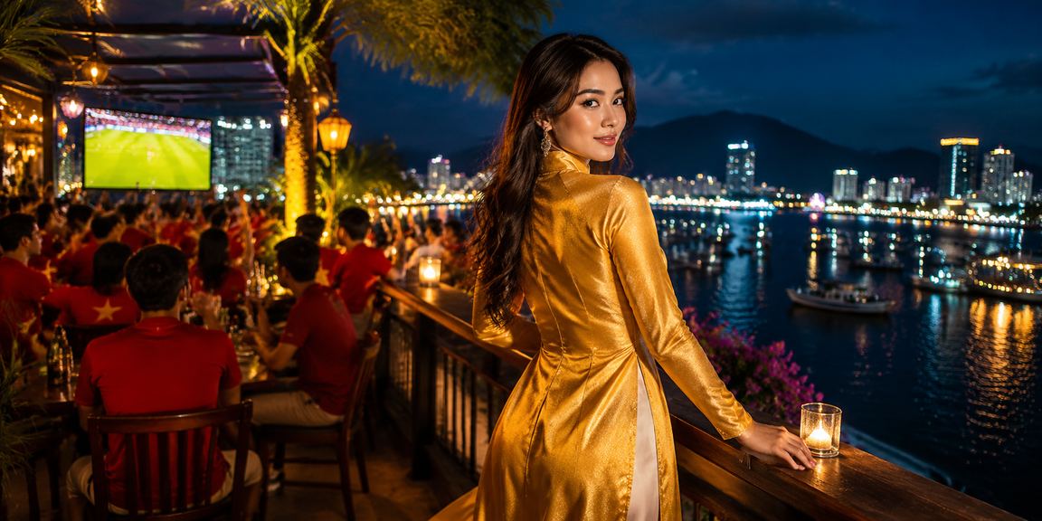 Người phụ nữ mặc áo dài tại Nha Trang tìm hiểu thông tin rebate bonus và liên hệ hỗ trợ khách hàng